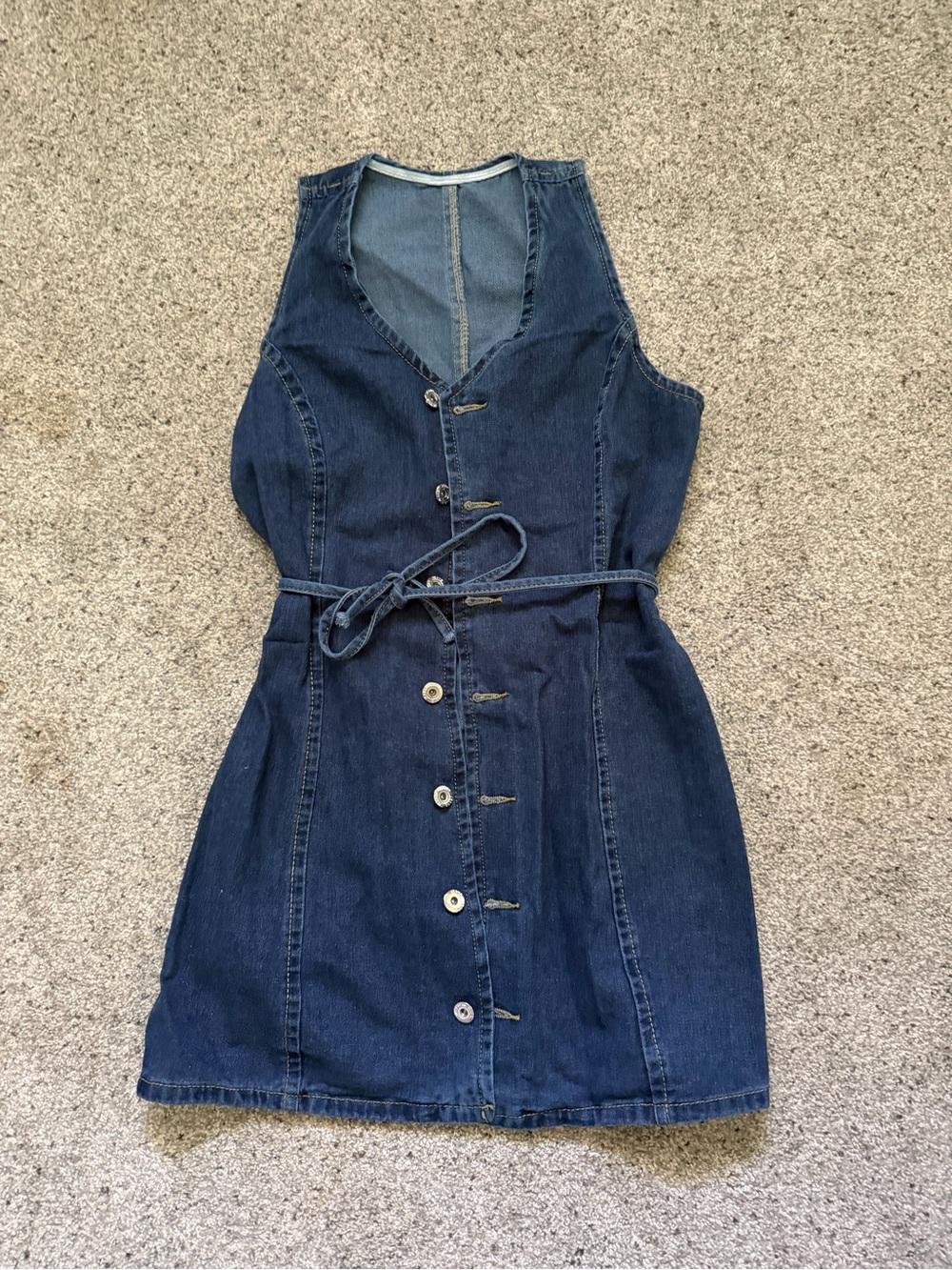 Dark Denim Button-Front Dress with Tie Waist